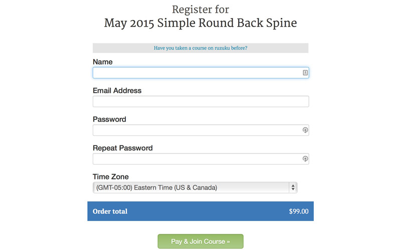 Screenshot of course registration page