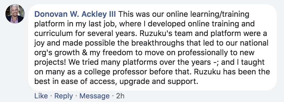 Donovan Ackley's facebook comment